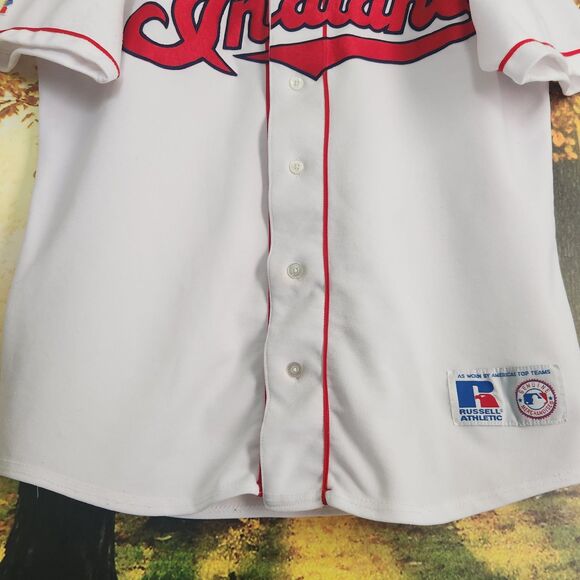 Vintage Cleveland Indians Russell Athletic Jersey Mens Size Large White STAINS - Picture 6 of 14